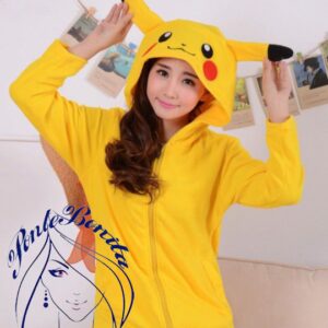 Sudadera Pikachu con Capucha y Orejas 3D – Unisex, Amarilla, Estilo Anime, Ropa Casual Pokémon