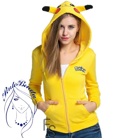 Sudadera Pikachu con Capucha y Orejas 3D – Unisex, Amarilla, Estilo Anime, Ropa Casual Pokémon