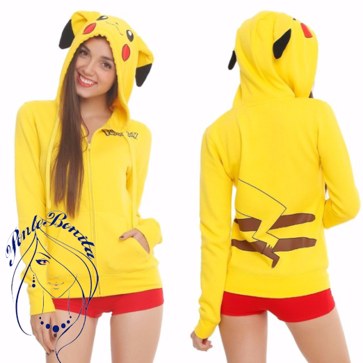Sudadera Pikachu con Capucha y Orejas 3D – Unisex, Amarilla, Estilo Anime, Ropa Casual Pokémon