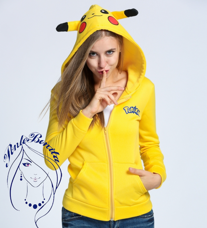 Sudadera Pikachu con Capucha y Orejas 3D – Unisex, Amarilla, Estilo Anime, Ropa Casual Pokémon