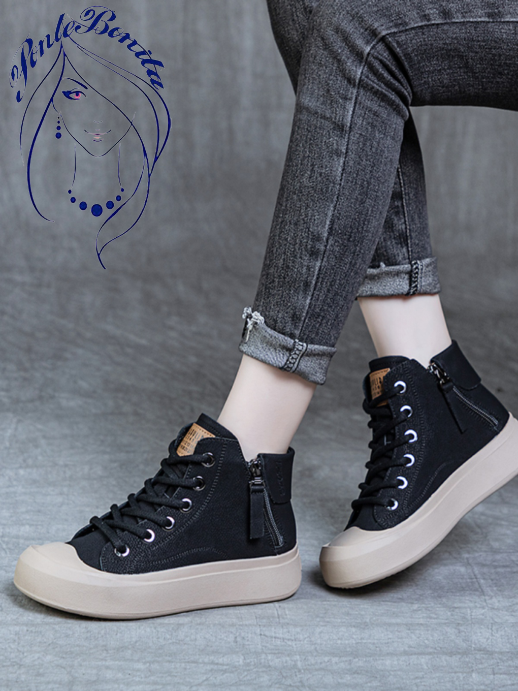 Tenis Urbanos de Lona con Plataforma y Cierre Lateral – Moda y Comodidad